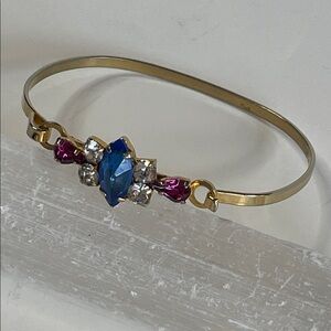 Vintage Delicate Gold Tone Bangle with Rhinestones Bracelet